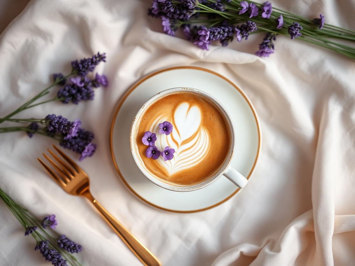 Latte art coffee with lavender